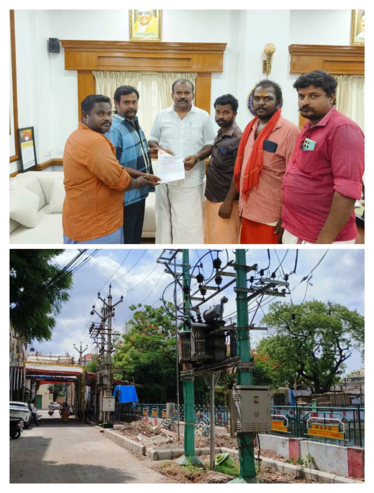 தெப்பக்குளம் மாரியம்மன் கோவில் முன் உள்ள மின்மாற்றிகளை மாற்றக் கோரி இந்துமுன்னணி கோரிக்கை!!
