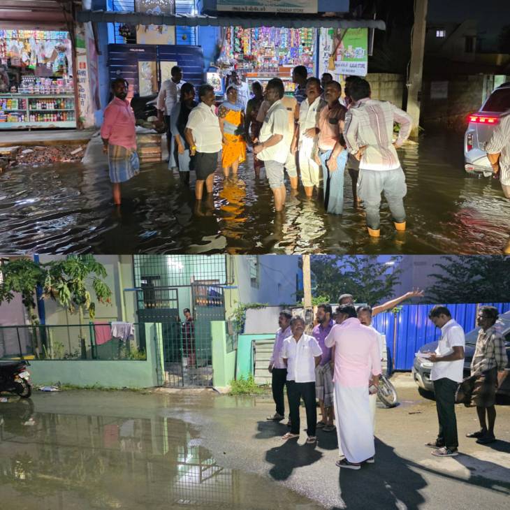 ஒட்டப்பிடாரம் MLA சண்முகையா — மழைநீர் அகற்றும் பணிகளை ஆய்வு மேற்கொண்டார்!!