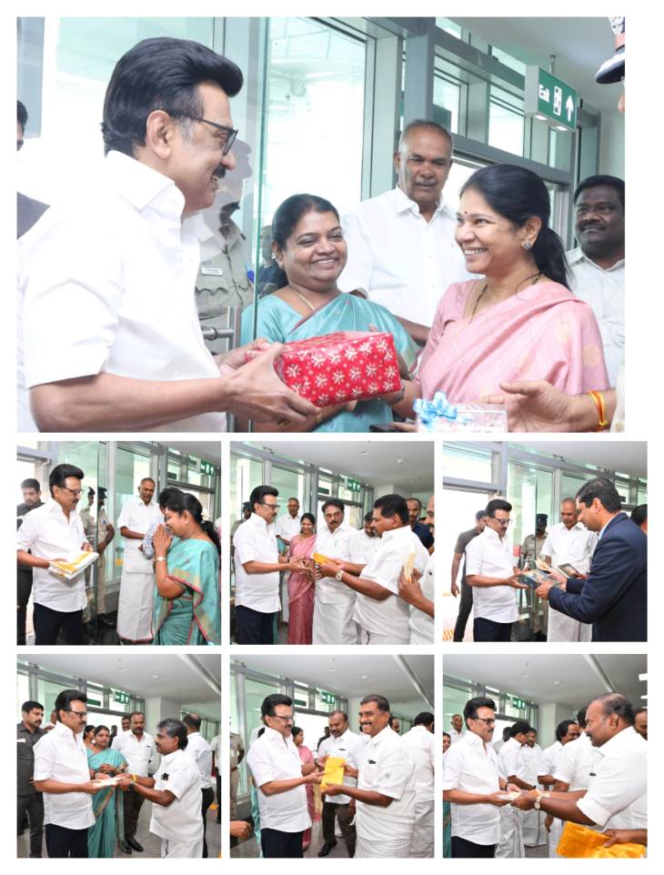 திருநெல்வேலி பயணம் – வாகைகுளம் விமான நிலையத்தில் முதல்வர் மு.க.ஸ்டாலினுக்கு அமைச்சர்கள் தலைமையில் எழுச்சியான வரவேற்பு!!